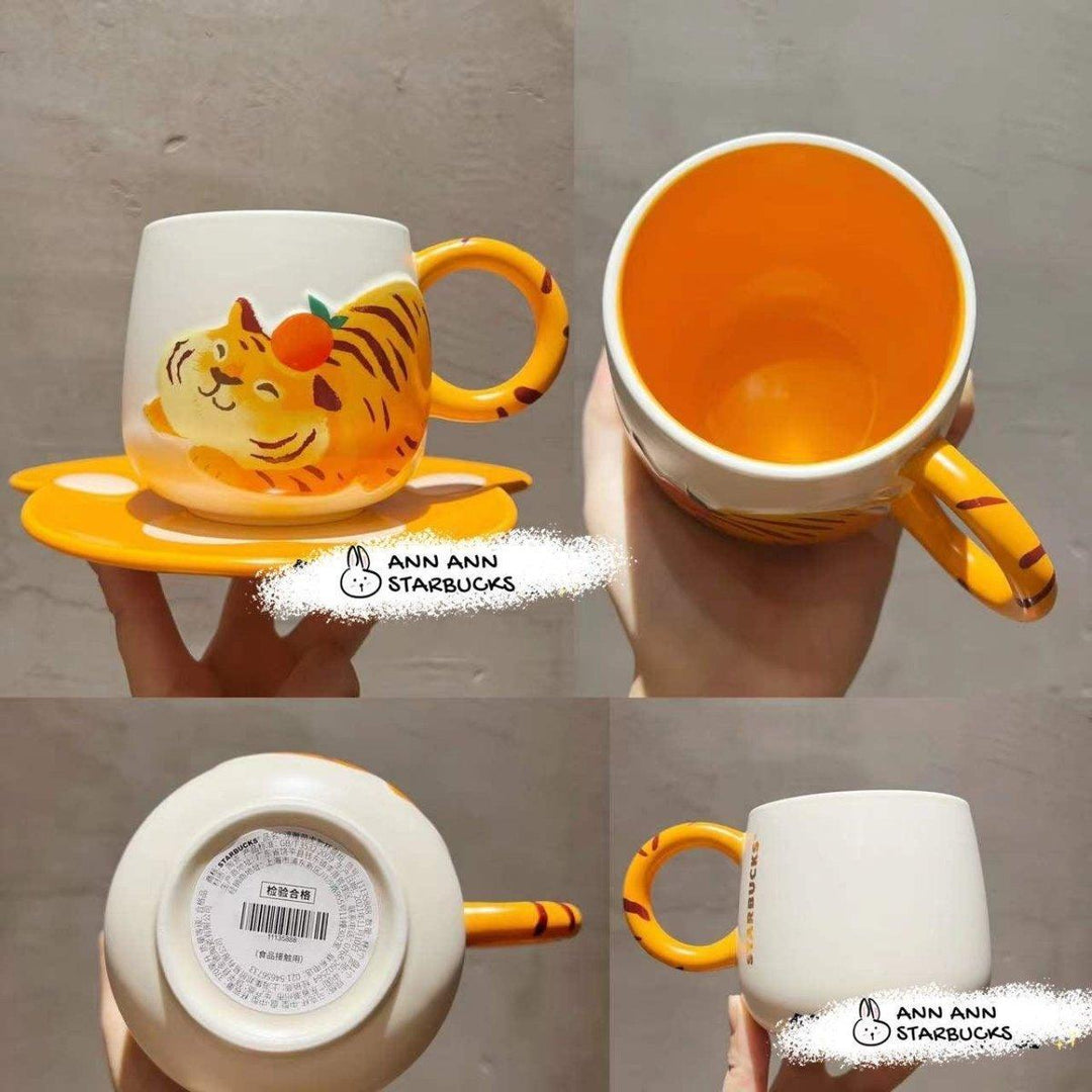 Orange Tiger 370ml / 12,5oz Ceramic Mug with Paw Saucer (Starbucks China 2022 Chinese Lunar New Year Collection)